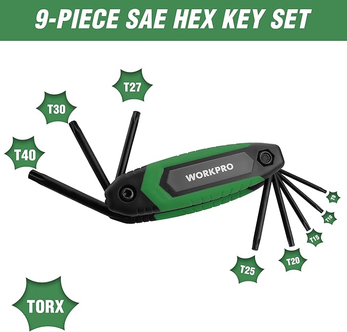 WORKPRO 25-Piece Folding Allen Wrench Set, SAE, Metric, Torx Hex Key Set Included, 3 Pack Portable Allen Key Set for Basic Home Repair and General Applications