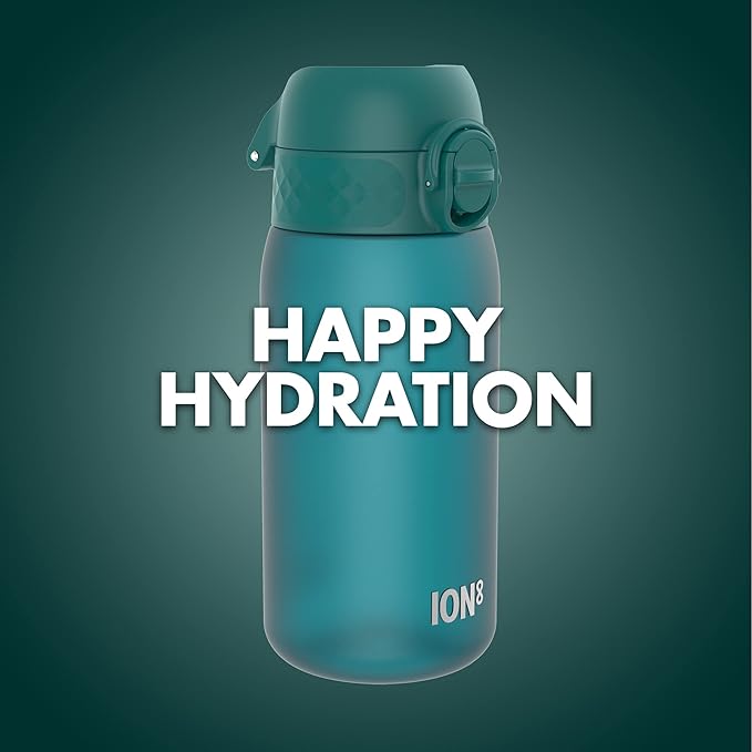 Ion8 Small Water Bottle, 350 ml/12 oz, Leak Proof, Easy to Open, Secure Lock, Dishwasher Safe, BPA Free, Carry Handle, Hygienic Flip Cover, Easy Clean, Odor Free, Carbon Neutral, Aqua Blue