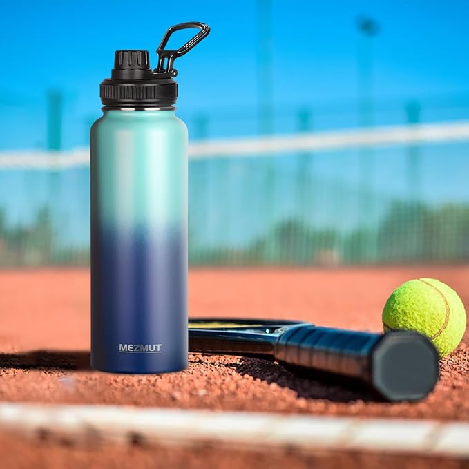 Insulated Water Bottle with Straw&3 Lids 40oz Stainless Steel Water Bottles Sports Metal Water Bottle Double Walled Vacuum Insulated Bottles Thermos Leak-Proof Travel Thermal (Gradient Blue)