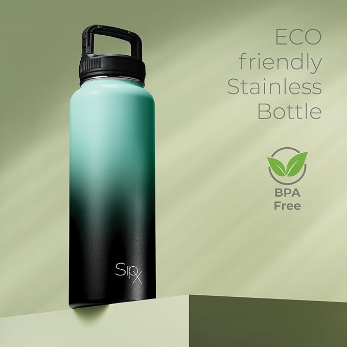 SipX™ Triple-Insulated Stainless Steel Water Bottle 40oz. With 3 Lids, BPA-Free Reusable Insulated Water Bottle Keeps Cold 24 Hours, Metal Water Bottle Made Of Sustainable Material For Hiking & Biking
