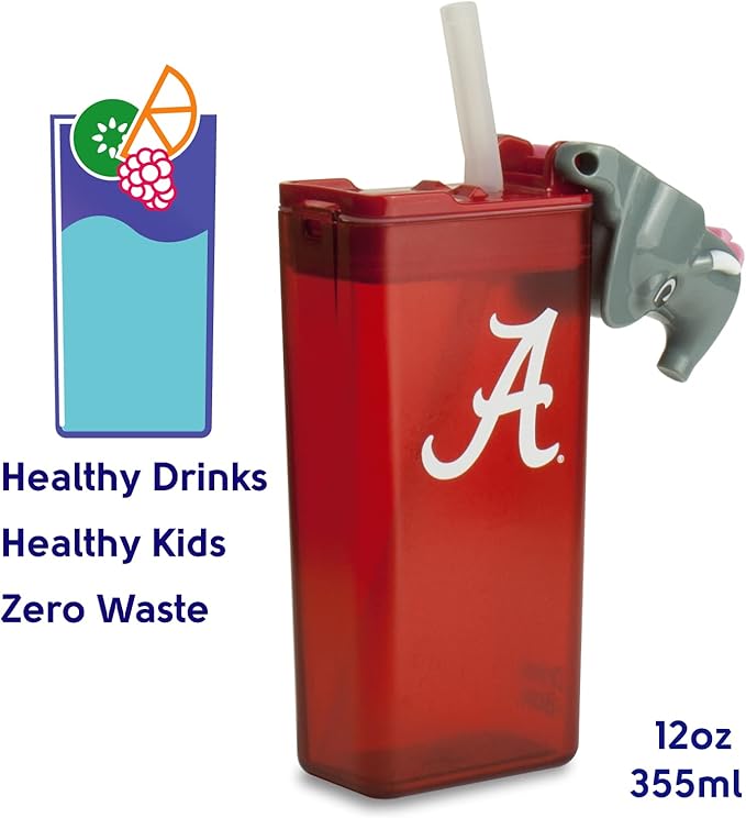Reusable Water Bottle | Officially Licensed NCAA Sports Bottle | BPA Free | Dishwasher Safe | Big Al Mascot | 12 oz Drink in the Box - The University of Alabama