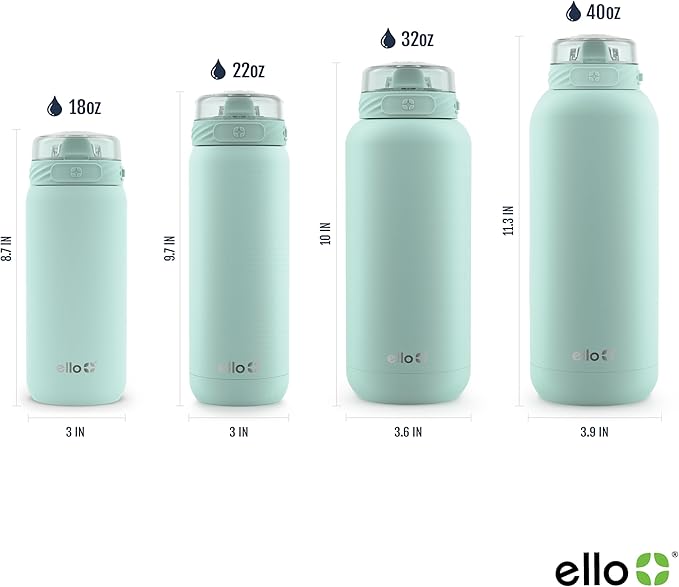 Ello Cooper 18oz Kids Stainless Steel Water Bottle with Straw and Carry Handle, Double Walled and Vacuum Insulated Metal, Leak Proof Locking Lid with Soft Silicone Spout, Reusable, BPA Free, Yucca