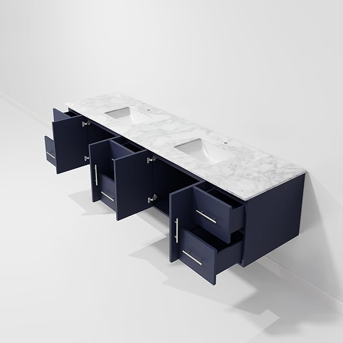 Sonoma 84 in. W x 22 in. D Navy Blue Double Bath Vanity and Carrara Marble Top