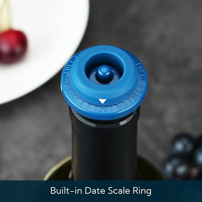 KITCHENDAO Wine Saver Vacuum Stoppers for Wine Bottles,Keep Wine Fresh for Up to a Week with Airtight Seal,Suitable for KITCHENDAO Wine Saver Pump,Set of 4 (Blue)