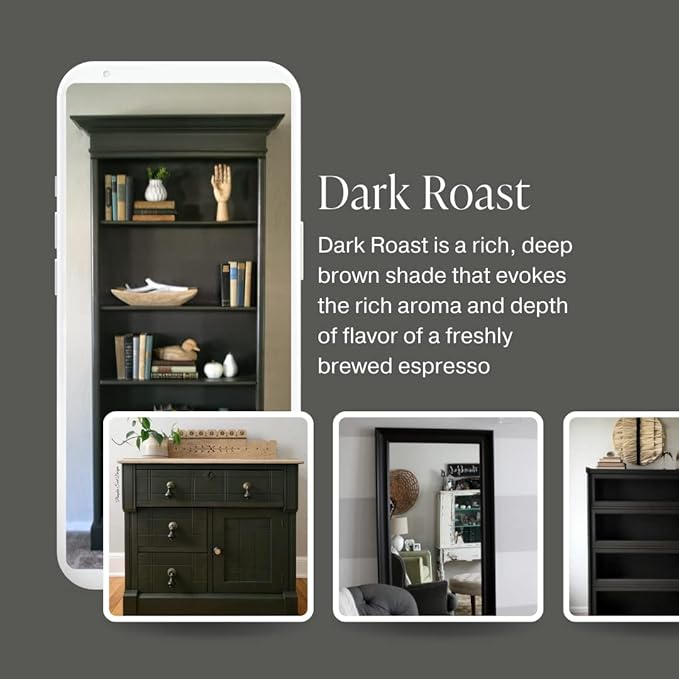 Country Chic All-in-One Chalk Paint for Furniture, Cabinets, Home Decor, Eco-Friendly, Matte Finish, Built-In Primer & Top Coat for Wood, Metal - Dark Roast (Dark Brown) - Quart 32 oz (950 ml)