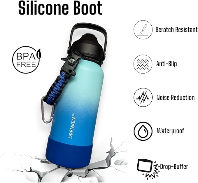 Water Bottle, Insulated water bottle, Stainless steel water bottle for kids men women Sports water bottle 32 oz Water bottle with straw Insulated Flask (Gradient Blue)