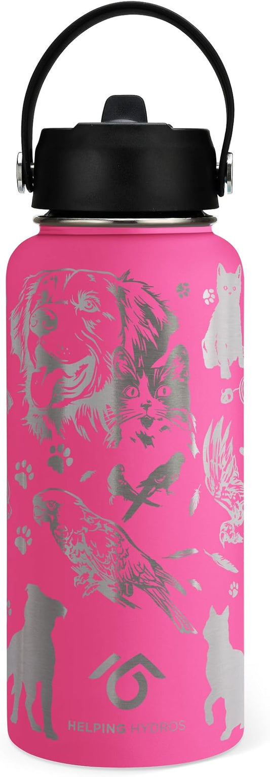 Animal Rescue Water Bottle | 32 oz Engraved Stainless Steel Vaccuum Sealed | Best Friends Pets & Animal Theme…