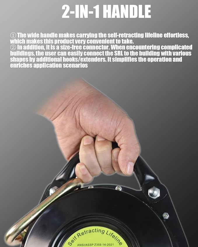 [Internal Shock Absorber] Self Retracting Lifeline Shemior 66FT SRL, Retractable Safety Lanyard, No Tangle+Aviation Grade Galvanized Steel Cable, Fall Arrest Roofing Gear, ANSI Compliant