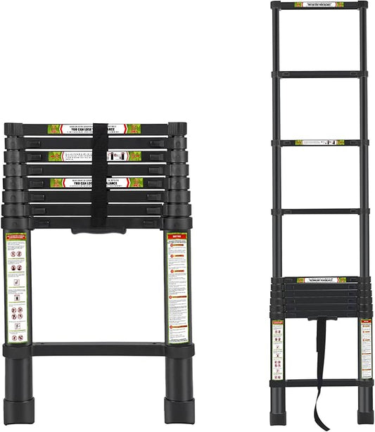 RIKADE Telescoping Ladder 8.5FT & Attic Ladder, Heavy Duty Aluminum with Non-Slip Feet, 330lb Capacity for RV, Attic, Roof & Multi-Surface Use