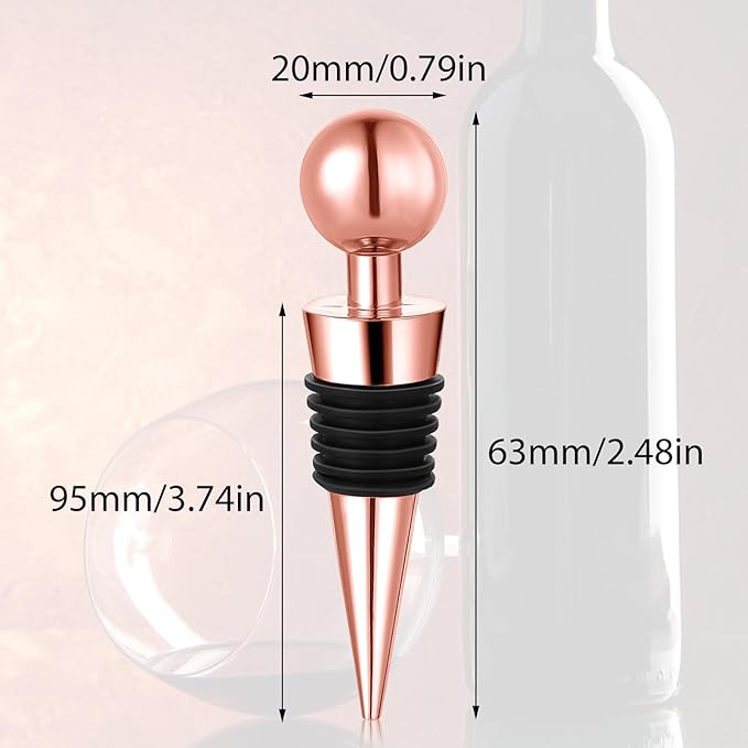 4 Pcs Rose Gold Wine Stoppers Cork Wine Bottle Stoppers for Beverage, Reusable Silicone Vacuum Wine Bottle Corks Stainless Steel Wine Stopper for Glass Bottles Party Wedding Bar