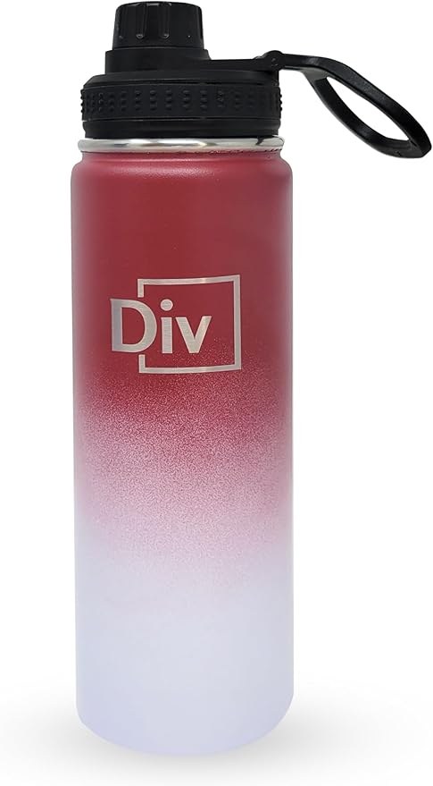 Sports Water Bottle - 22 oz., 3 lids, Stainless Steel Gym & Sports Water Bottle, Leak Proof, Double Walled, Insulated, Thermos Flask (Maroon-White)