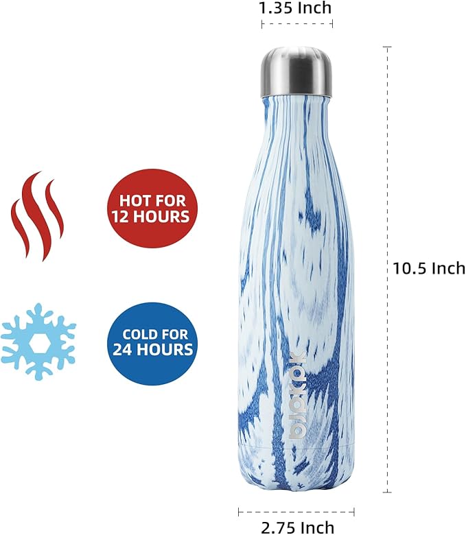 BJPKPK 17 oz Stainless Steel Insulated Water Bottles Reusable Sports Water Bottle For Travel,Wood-Denim Graphics