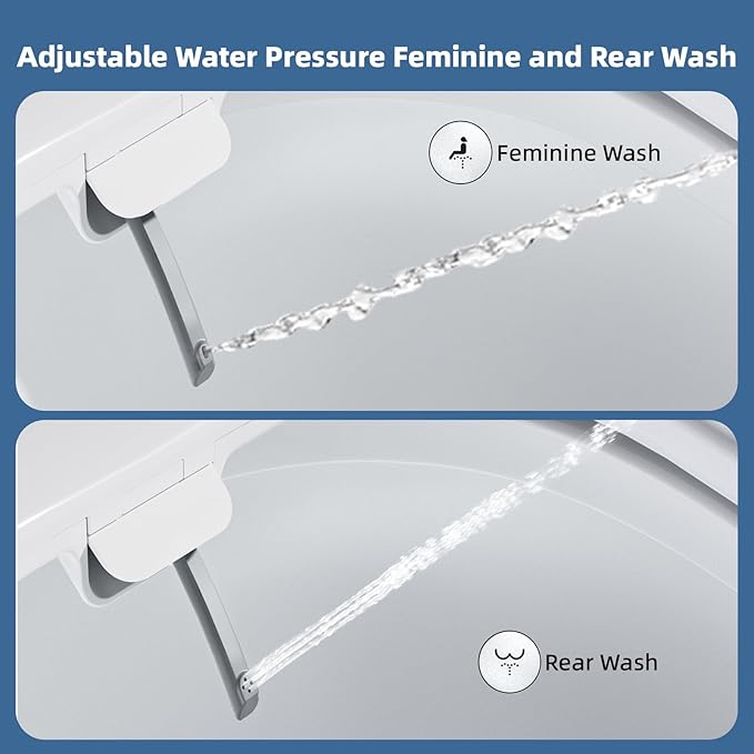 Bidet Toilet Seat, Soft Close Elongated Toilet Seat, Button control Feminine/Posterior Wash Switch, Knob Control Water Pressure,White Bidet Seat Attachment with Brass inlet