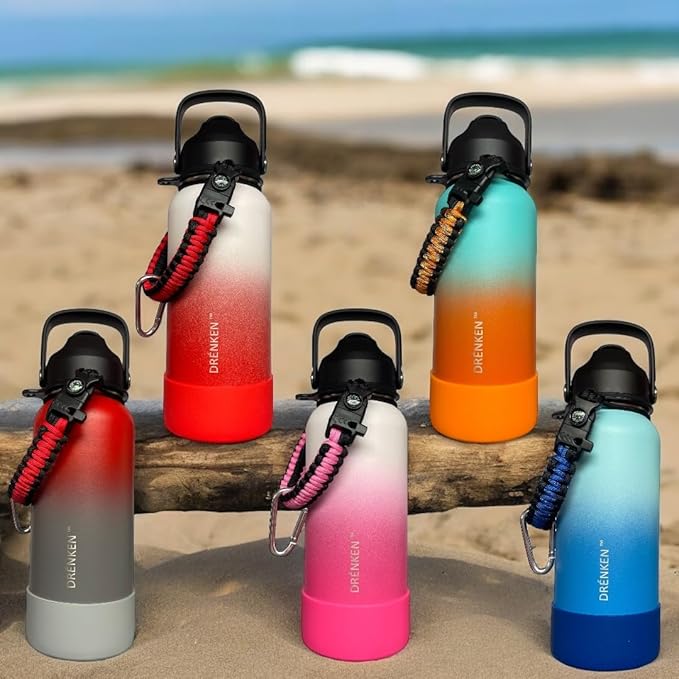 Water Bottle, Insulated water bottle, Stainless steel water bottle for kids men women Sports water bottle 32 oz Water bottle with straw Insulated Flask (Gradient Red/Gray)