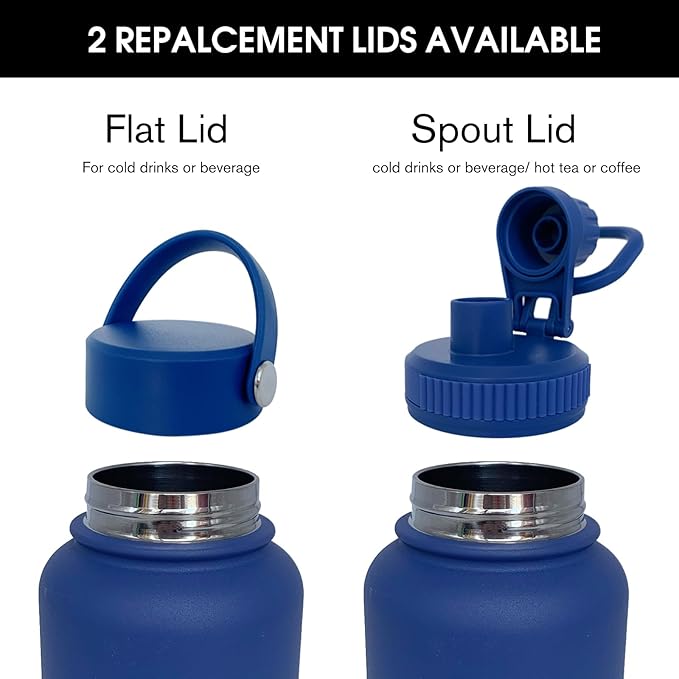 32oz Insulated Water Bottle ，Stainless Steel Sports Water Cup Flask with 2 Lids, Wide Mouth Travel Thermal Mug,Outdoor Sports Bottle（Dark Blue）
