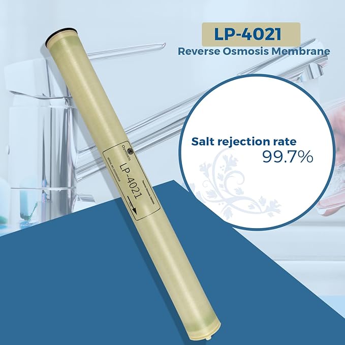 Ozmosis LP-4021 RO Reverse Osmosis Low-Pressure Membrane 4"x21", High Salt Rejection, Lower Energy, 150 PSI, 1000 GPD Water Filtration, Made with Premium Toray Brand Sheets and Dow Glue