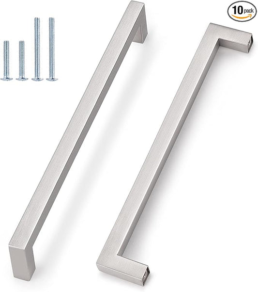 Probrico 10 Pack Kitchen Cabinet Drawer Handles Stainless Steel 10" Holes Distance Brushed Nickel Pulls 10.5" Total Length 10 Pack