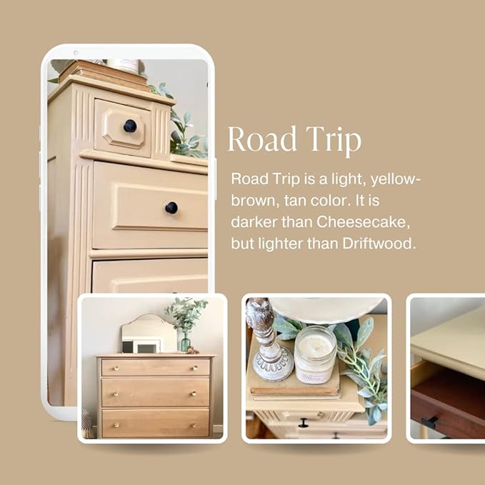 Country Chic All-in-One Chalk Paint for Furniture, Cabinets, Home Decor, Eco-Friendly, Matte Finish, Built-In Primer & Top Coat for Wood, Metal - Road Trip (Tan) - Quart 32 oz (950 ml)