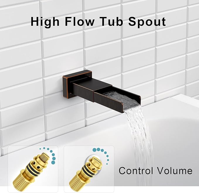 SR SUN RISE 8 Inches All Metal Bathtub Faucet Set Shower System with Tub Spout Square Rain Shower Head and Handheld Combo Shower Fixtues, Modern Valve and Trim Kit, Oil-Rubbed Bronze