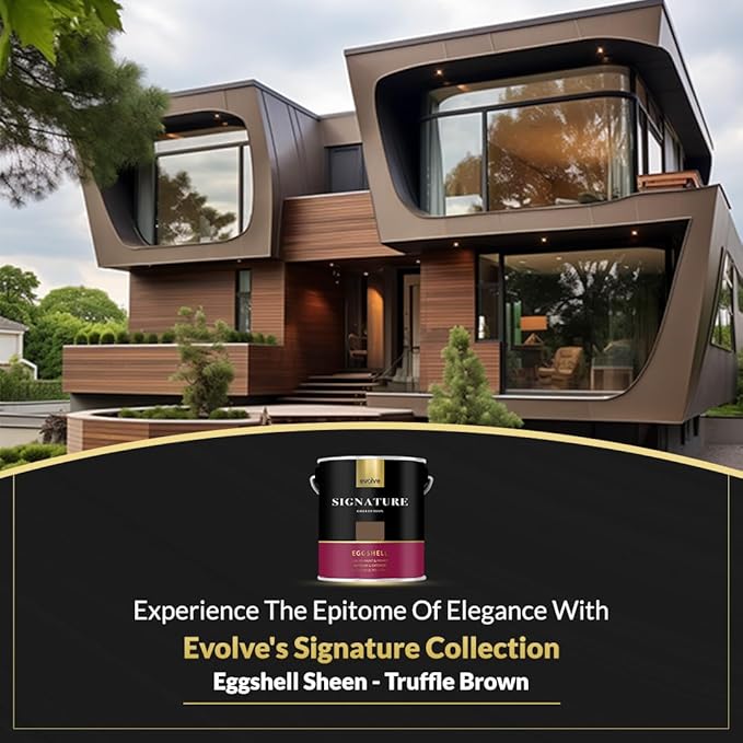 EVOLVE Signature Paint & Primer: Luxury Paint & Primer for Indoor & Outdoor Surfaces, Minimal Odor, Eggshell Sheen (Truffle Brown, 1 Gallon)