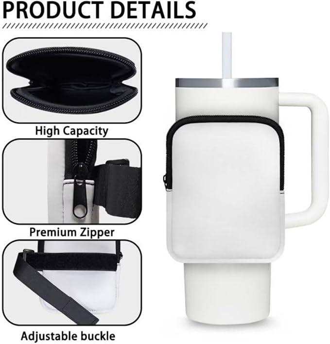 Mushroom Water Bottle Pouch for Stanley Quencher Adventure 40oz/30oz Tumbler Pouch Bag Zipper Cup Accessories for Phone Earphone Card Storage Holder Moon