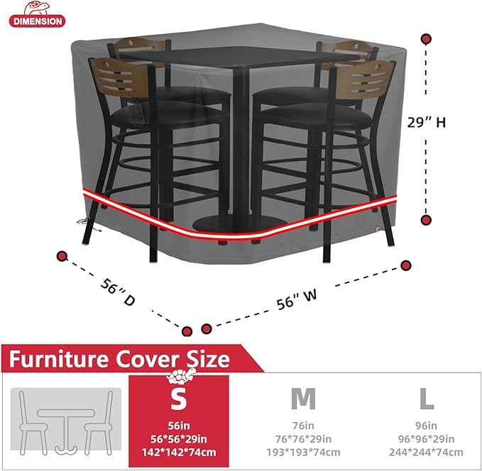 Turtle Life Patio Furniture Sets Cover, Heavy Duty Square Durable Waterproof Outdoor UV Resistant Anti-Fading Dining Table Chairs Furniture Cover, Black, 56"L x 56"W x 29"H