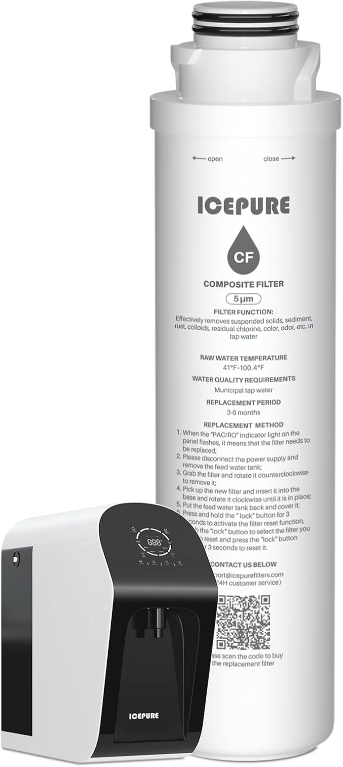 ICEPURE CTR-W1 CF Filter Replacement Cartridge, Replacement for Countertop Reverse Osmosis Water Filtration System, 3-6 Months Lifetime (1 Pack)