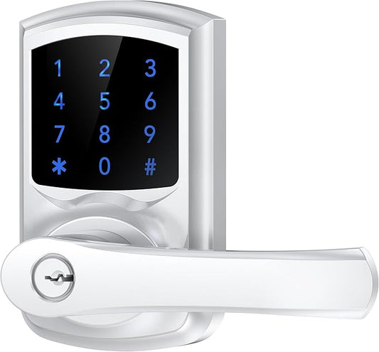 HIDALIFE Keyless Entry Door Lock with Keypad and Handle for Front Doors, Touchscreen, Anti-peep Password, Auto-Locking, Satin Chrome