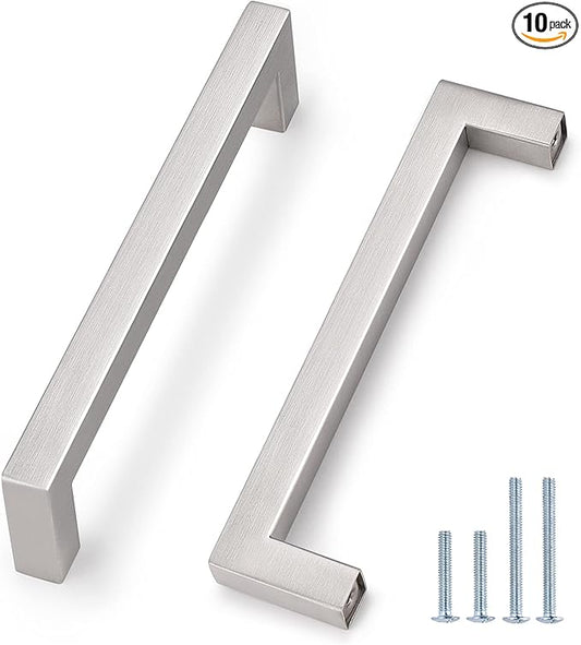Probrico Stainless Steel Modern Kitchen Cupboard Handles 5 Inch Holes Centers Cabinet Drawer Pulls Brushed Nickel 5.5 Inch Total Length 10 Pack