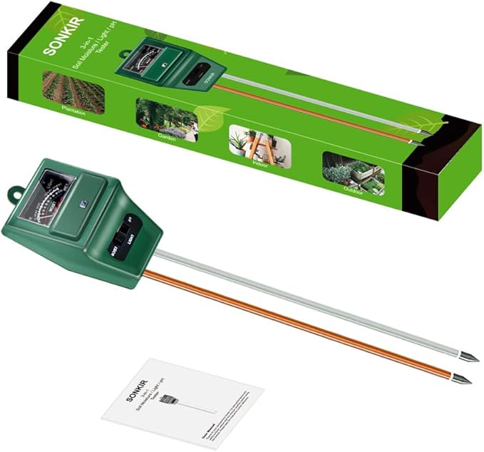 SONKIR Soil pH Meter, MS02 3-in-1 Soil Moisture/Light/pH Tester Gardening Tool Kits for Plant Care, Great for Garden, Lawn, Farm, Indoor & Outdoor Use (Green)