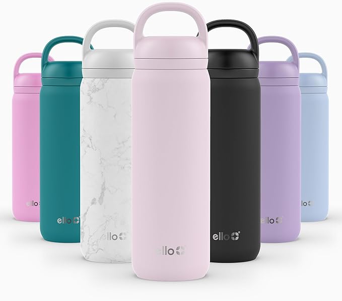 Ello Cooper Twist 22oz Stainless Steel Water Bottle with Chug Lid | Leak Proof Double Walled and Vacuum Insulated | Fits Car Cupholder | Built in Carry Loop | Dishwasher Safe | Cashmere Pink