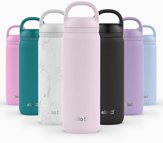 Ello Cooper Twist 22oz Stainless Steel Water Bottle with Chug Lid | Leak Proof Double Walled and Vacuum Insulated | Fits Car Cupholder | Built in Carry Loop | Dishwasher Safe | Cashmere Pink