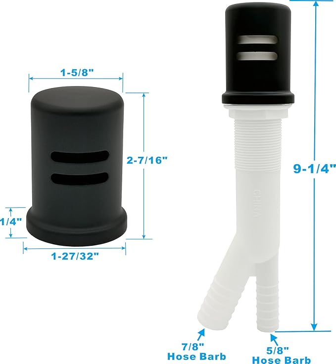 Dishwasher Air Gap Kits with Black Dishwasher Air Gap Cover and Matching Escutcheon, Replacement Black air gap dishwasher,Solid Brass Air Gap Cap,Matte Black Finish