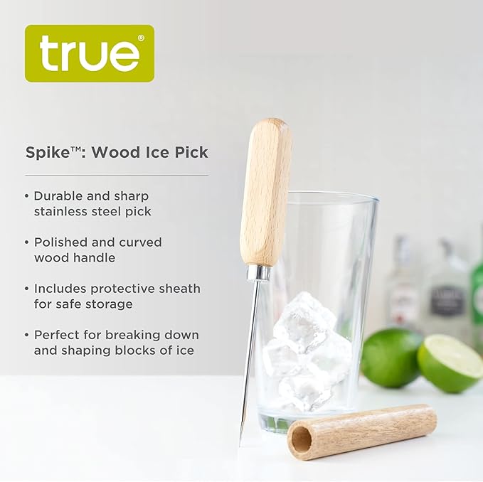 True Spike Wood Ice Pick, Wood Handle Stainless Steel Ice Shaper, Bar & Cocktail Tools
