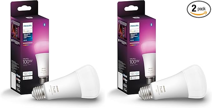 Philips Hue Smart 100W A21 LED Bulb - White Ambiance Warm-to-Cool White Light - 2 Pack - 1600LM - E26 - Indoor - Control with Hue App - Compatible with Alexa, Google Assistant and Apple Homekit