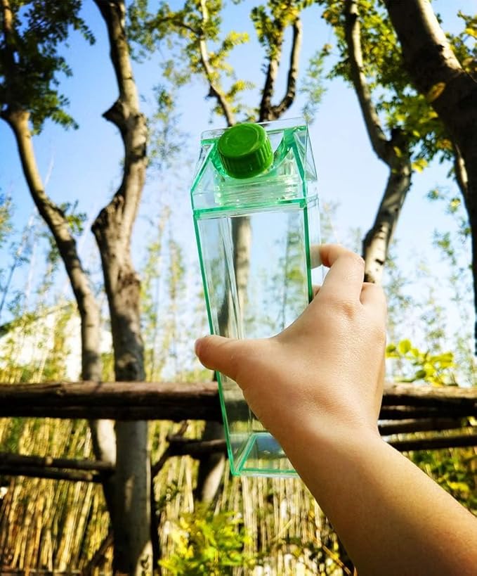 Jinberry 1000ml/34oz Cute Leakproof Clear Milk Carton Water Bottle Portable Drinkware for Outdoor Climbing Tour or Camping