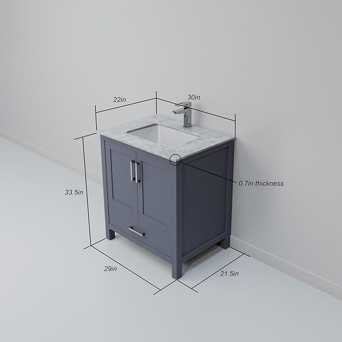 Big Sur 30 in. W x 22 in. D Dark Grey Bath Vanity and Carrara Marble Top