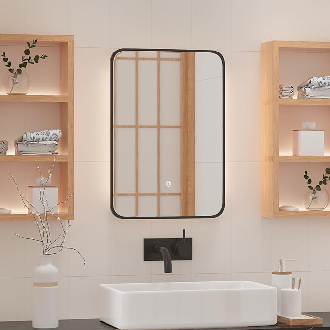 Metal Recessed Medicine Cabinets for Bathroom Medicine Cabinet with Mirror,Black Medicine Cabinet with Light,3 Color Lighted Medicine Cabinets Wall Mounted,Bathroom Mirror with Storage 16x24