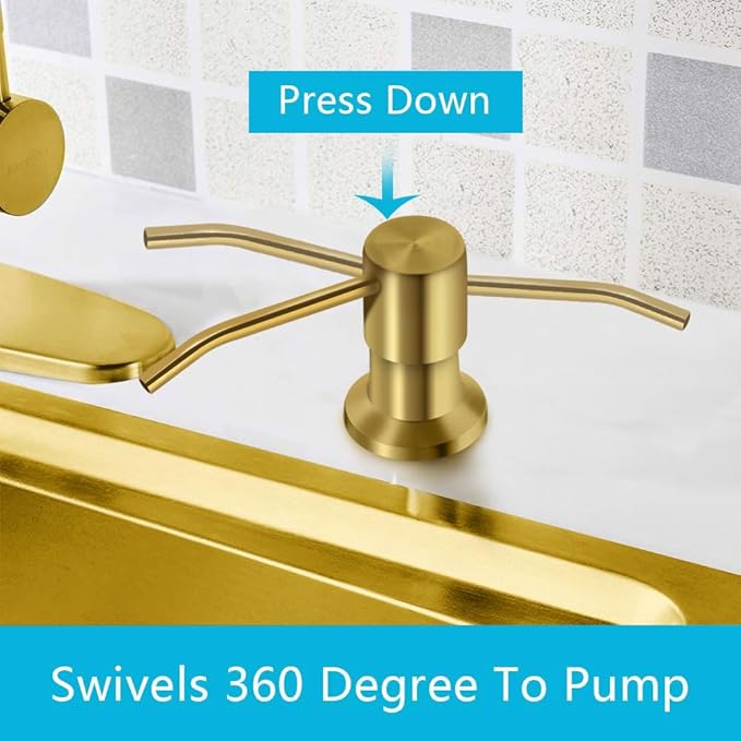 Soap Dispenser for Kitchen Sink, Countertop Sink Soap Dispenser Pump, 47" Silicone Extension Tube Connect to The Soap Bottle Directly, Say Goodbye to Frequent Refills (Golden)