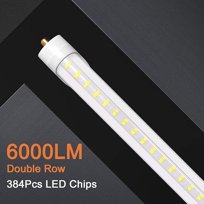 8ft LED Bulbs, 8 Foot LED Tube Light (20 Pack) 45W 6000lm 6500K, Super Bright,T8 Single Pin FA8 Lights, Clear Cover,8 Foot LED Bulbs to Replace T8 T12 T10 Fluorescent Light Bulbs