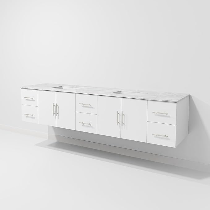 Sonoma 84 in. W x 22 in. D Glossy White Double Bath Vanity and Carrara Marble Top