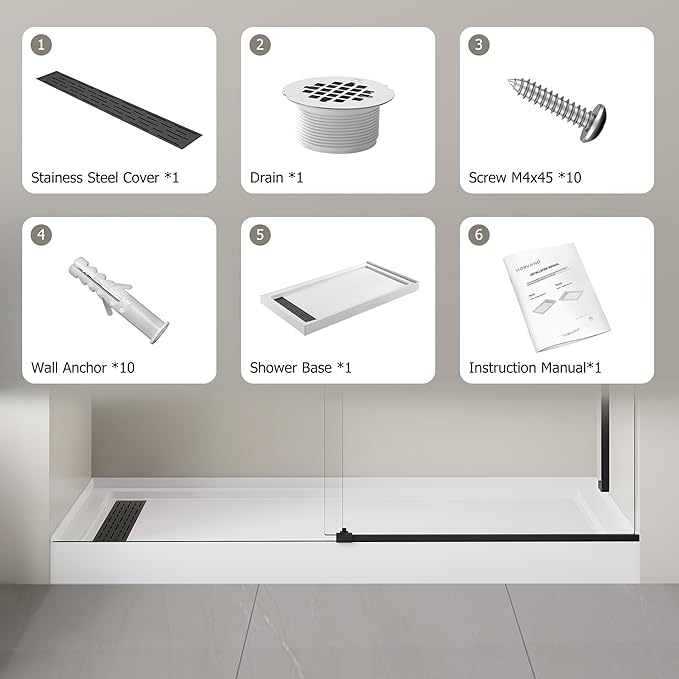 MORVANO 32 x 60 Shower Base with Single Threshold Rectangular Left Drain Location Shower Base in Glossy White,Acrylic Shower Pan With Black Stainess Steel Cover