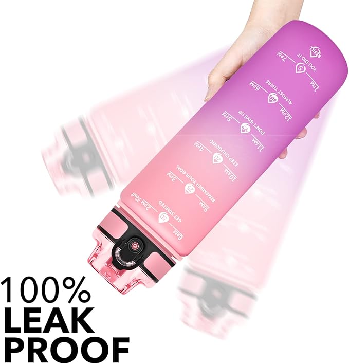 GOSWAG 32oz Motivational Water Bottles with Time Marker and Fruit Strainer, Sports Water Bottle with Times to Drink, Leakproof, Reusable Plastic Bottle with Strap no Straw for Gym, School