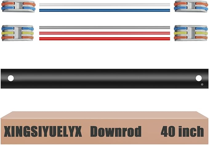 40" Ceiling Fan Downrod, 【1 Outside Diameter】 Black Extended Downrod, including 4 Wire Connectors and 5 Extension Wires (No Threads)