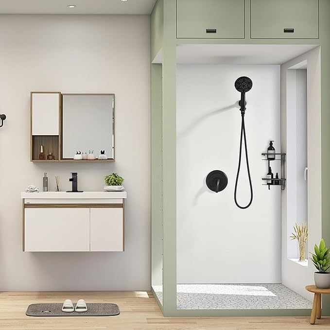 Single-Handle Shower Faucet Set Matte Black Shower Head and Handle Set Shower Valve Kit with 7 Modes ABS Handheld Spray Matte Black Shower Fixtures Shower Valve and Trim Kit