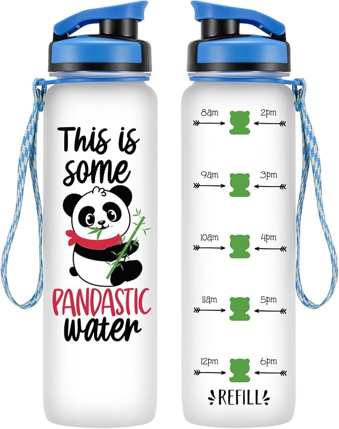 LEADO 32 oz 1 Liter Motivational Tracking Water Bottle with Times to Drink - This is Some Pandastic, Panda Gifts - Funny Mothers Day, Birthday Gifts for Women, Friends, Mom, Sister, Coworker