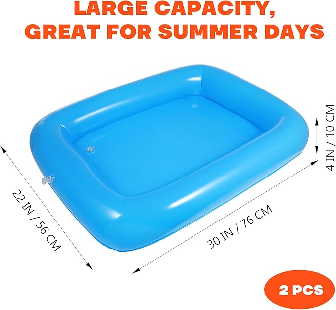 HEMOTON 2 PCS Inflatable Serving Bar, Salad Bar Tray Food Drink Containers, Buffet Cooler with Drain Plug, Picnic Ice Food Serving Trays, for Indoor Outdoor BBQ Camping Picnic Pool Party Supplies
