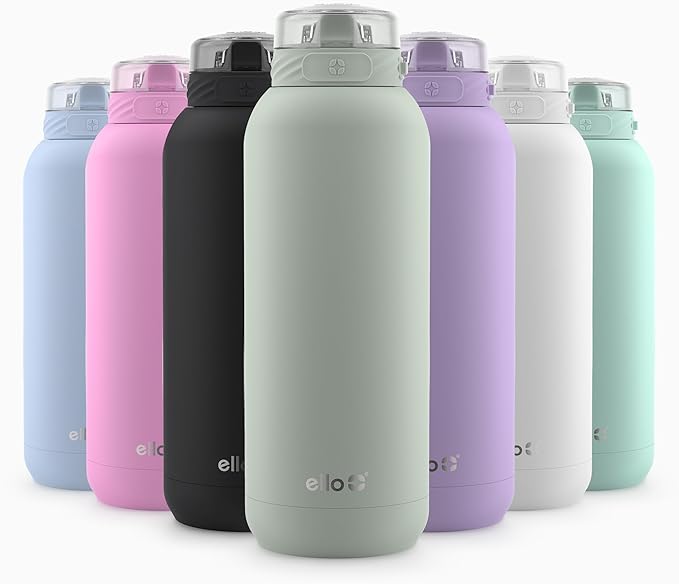Ello Cooper 40oz Stainless Steel Water Bottle with Straw and Carry Handle, Double Walled and Vacuum Insulated Metal, Leak Proof Locking Lid with Soft Silicone Spout, Reusable, BPA Free, Sage