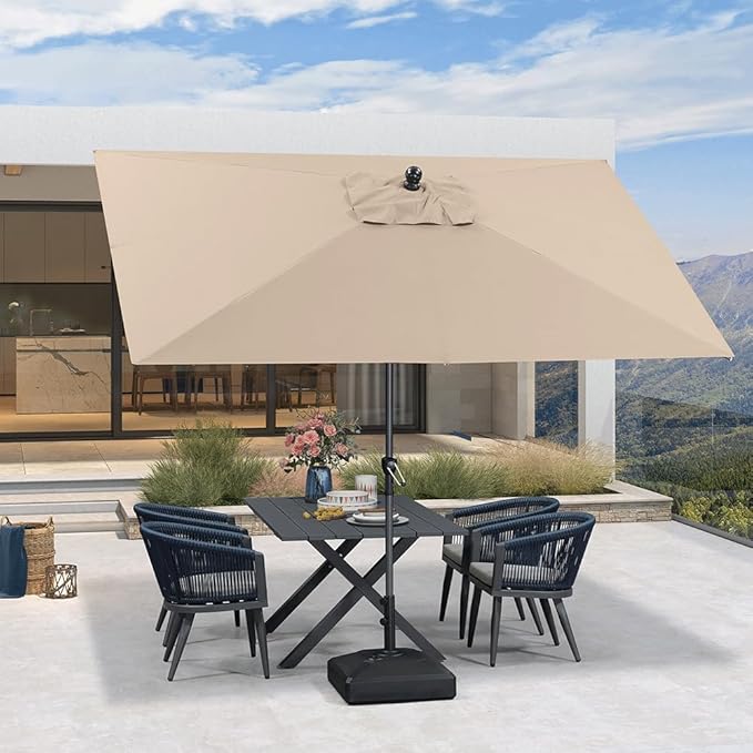 PURPLE LEAF 10' x 6.5' Rectangular Patio Umbrella Outdoor Table Umbrella Aluminum Frame Market Umbrella Sun Umbrella with 8 Sturdy Ribs Tilt for Garden Deck Lawn Pool Taupe