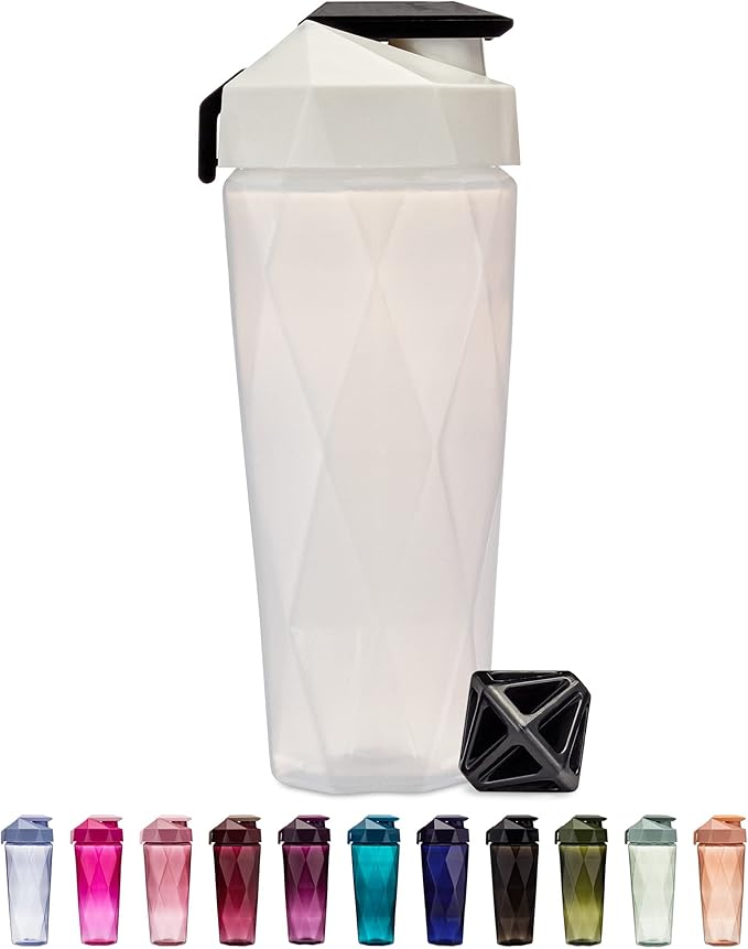 Classic 28oz Blender Shaker Bottle | Protein Shaker Bottle with Diamond Agitator | Shaker Cup with Carrying Handle and Dishwasher Safe | White - 28-Ounces